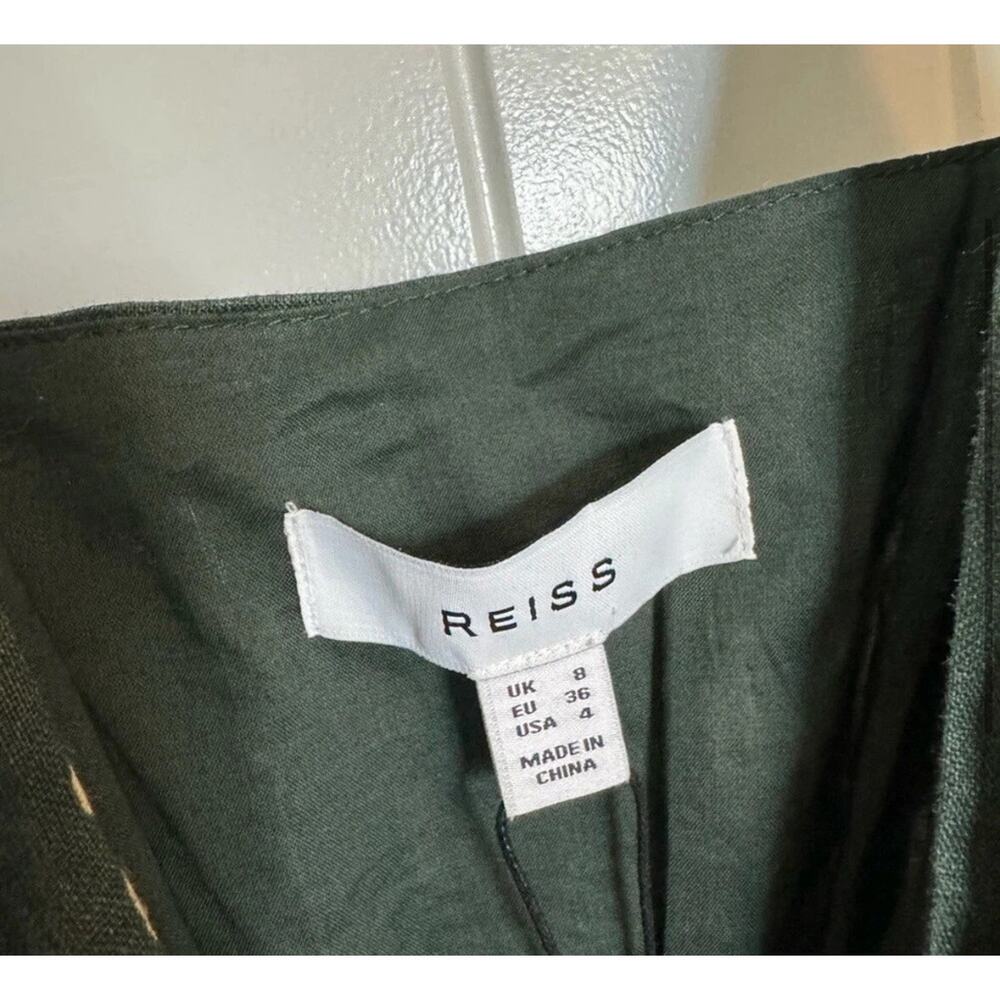 Reiss Alice Fitted Green Floral Linen Chain Strap Midi Dress Size 4 Wrap New - Picture 15 of 16